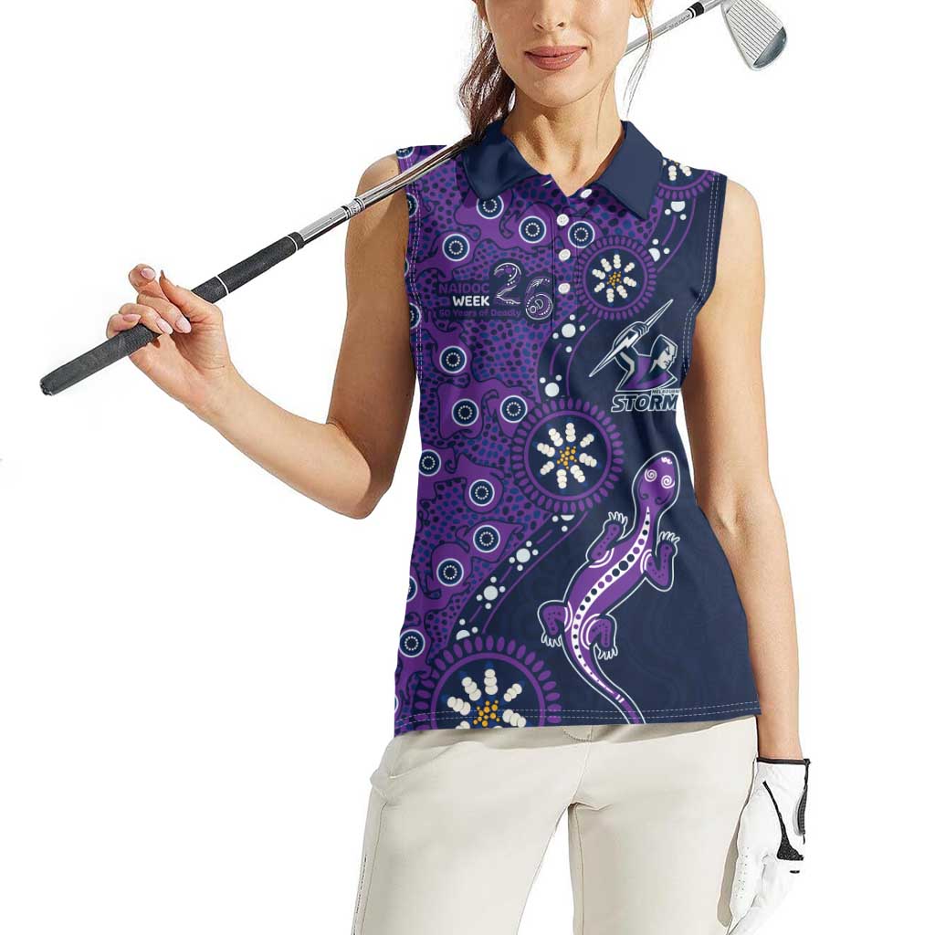 Melbourne Storm NAIDOC Week 2026 Women Sleeveless Polo Shirt Aboriginal Lizard Dot Painting - 50 Years of Deadly