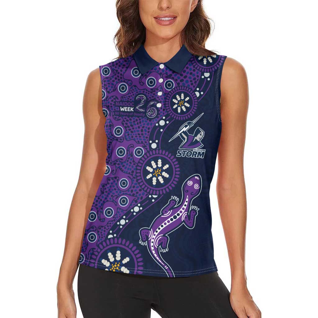 Melbourne Storm NAIDOC Week 2026 Women Sleeveless Polo Shirt Aboriginal Lizard Dot Painting - 50 Years of Deadly