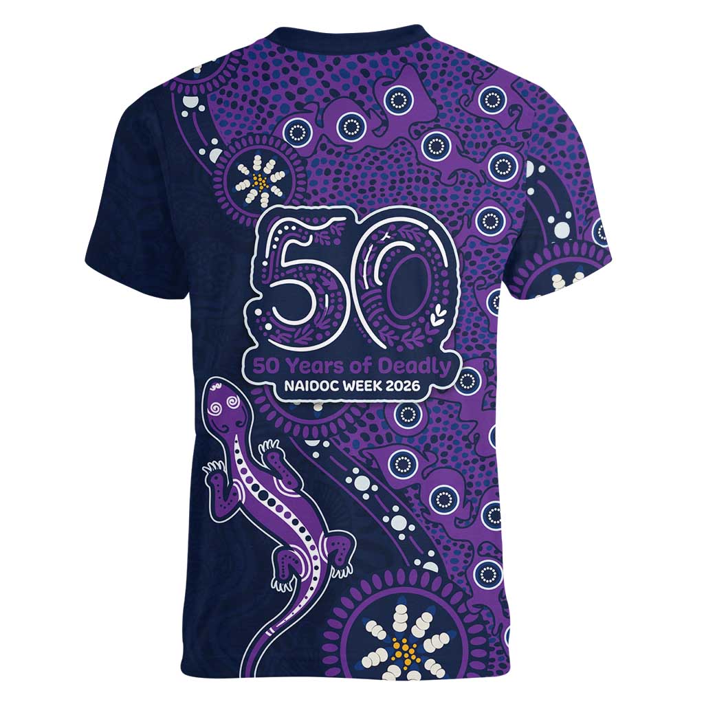 Melbourne Storm NAIDOC Week 2026 Women V-Neck T-Shirt Aboriginal Lizard Dot Painting - 50 Years of Deadly
