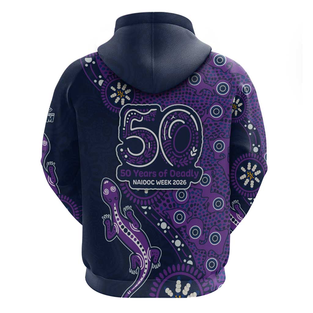 Melbourne Storm NAIDOC Week 2026 Zip Hoodie Aboriginal Lizard Dot Painting - 50 Years of Deadly