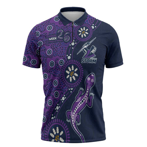 Melbourne Storm NAIDOC Week 2026 Zipper Polo Shirt Aboriginal Lizard Dot Painting - 50 Years of Deadly