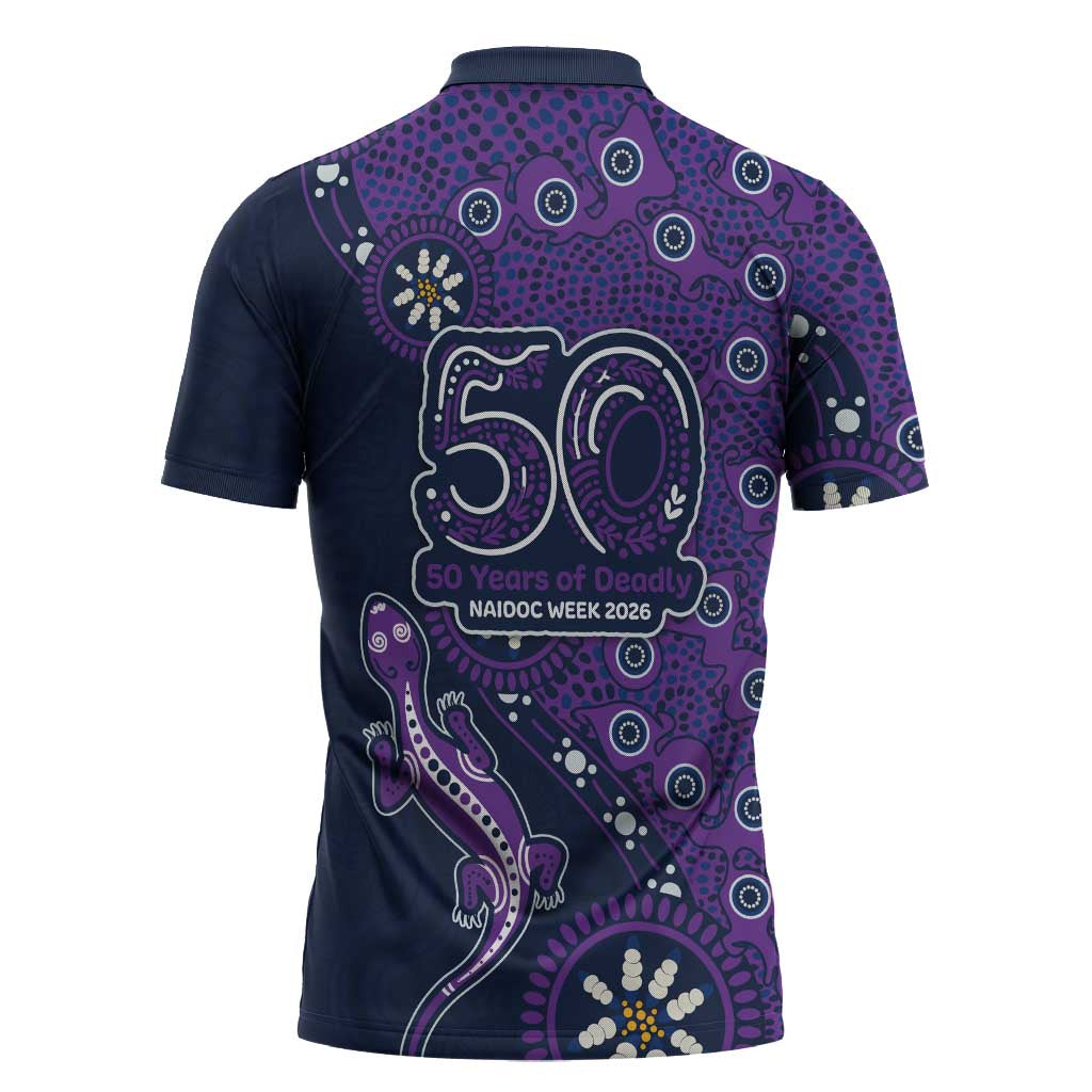 Melbourne Storm NAIDOC Week 2026 Zipper Polo Shirt Aboriginal Lizard Dot Painting - 50 Years of Deadly