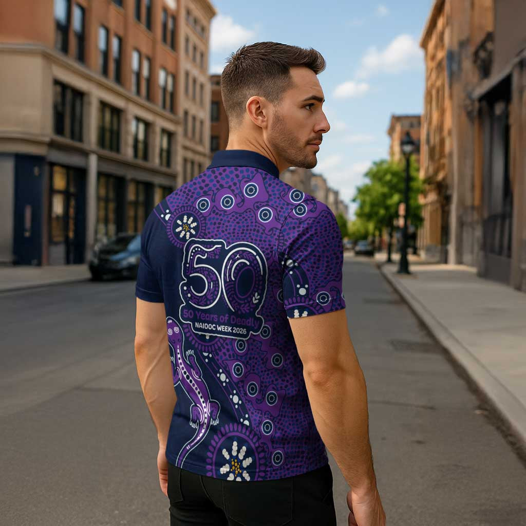 Melbourne Storm NAIDOC Week 2026 Zipper Polo Shirt Aboriginal Lizard Dot Painting - 50 Years of Deadly