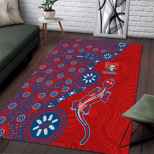Newcastle Knights NAIDOC Week 2026 Area Rug Aboriginal Lizard Dot Painting - 50 Years of Deadly