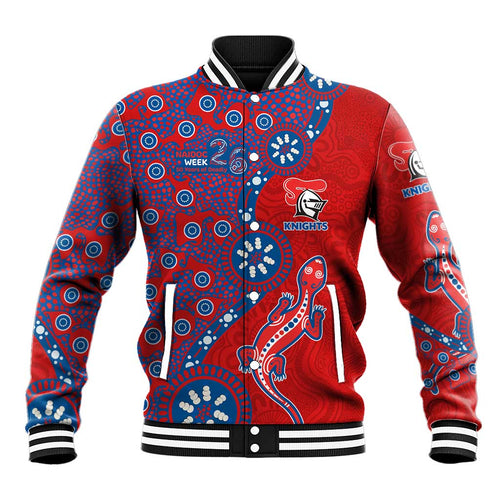 Newcastle Knights NAIDOC Week 2026 Baseball Jacket Aboriginal Lizard Dot Painting - 50 Years of Deadly