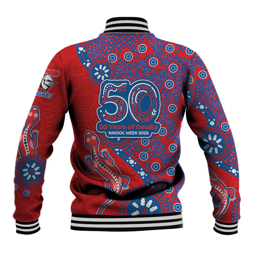 Newcastle Knights NAIDOC Week 2026 Baseball Jacket Aboriginal Lizard Dot Painting - 50 Years of Deadly