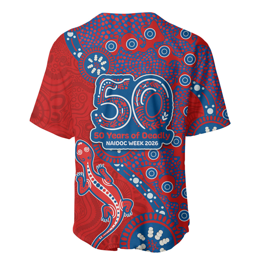 Newcastle Knights NAIDOC Week 2026 Baseball Jersey Aboriginal Lizard Dot Painting - 50 Years of Deadly