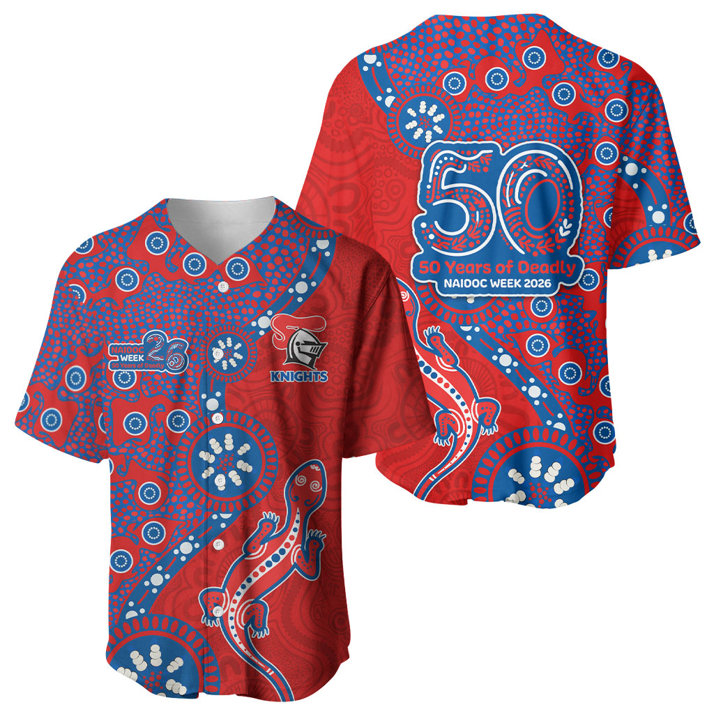 Newcastle Knights NAIDOC Week 2026 Baseball Jersey Aboriginal Lizard Dot Painting - 50 Years of Deadly