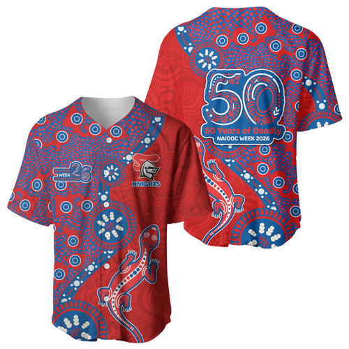 Newcastle Knights NAIDOC Week 2026 Baseball Jersey Aboriginal Lizard Dot Painting - 50 Years of Deadly