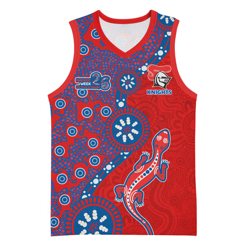 Newcastle Knights NAIDOC Week 2026 Basketball Jersey Aboriginal Lizard Dot Painting - 50 Years of Deadly
