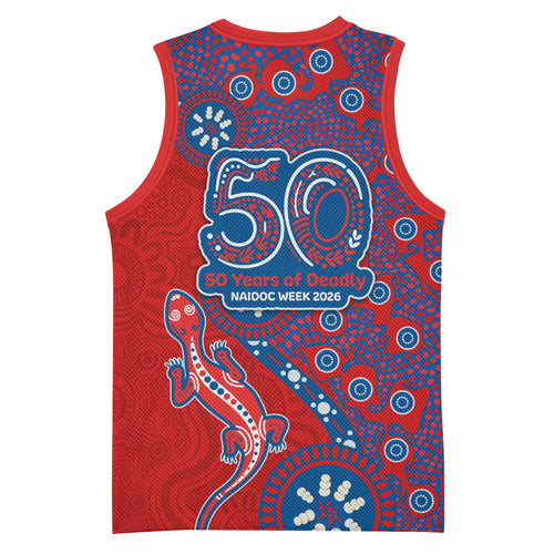 Newcastle Knights NAIDOC Week 2026 Basketball Jersey Aboriginal Lizard Dot Painting - 50 Years of Deadly