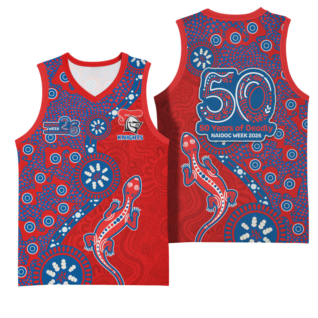 Newcastle Knights NAIDOC Week 2026 Basketball Jersey Aboriginal Lizard Dot Painting - 50 Years of Deadly