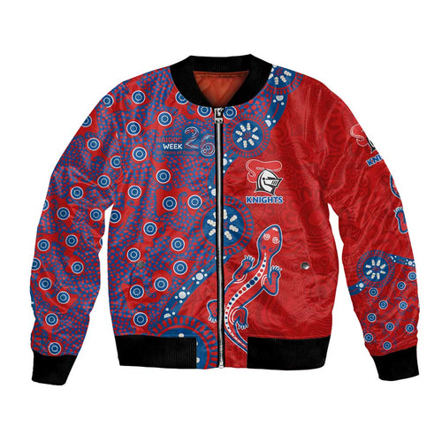 Newcastle Knights NAIDOC Week 2026 Bomber Jacket Aboriginal Lizard Dot Painting - 50 Years of Deadly