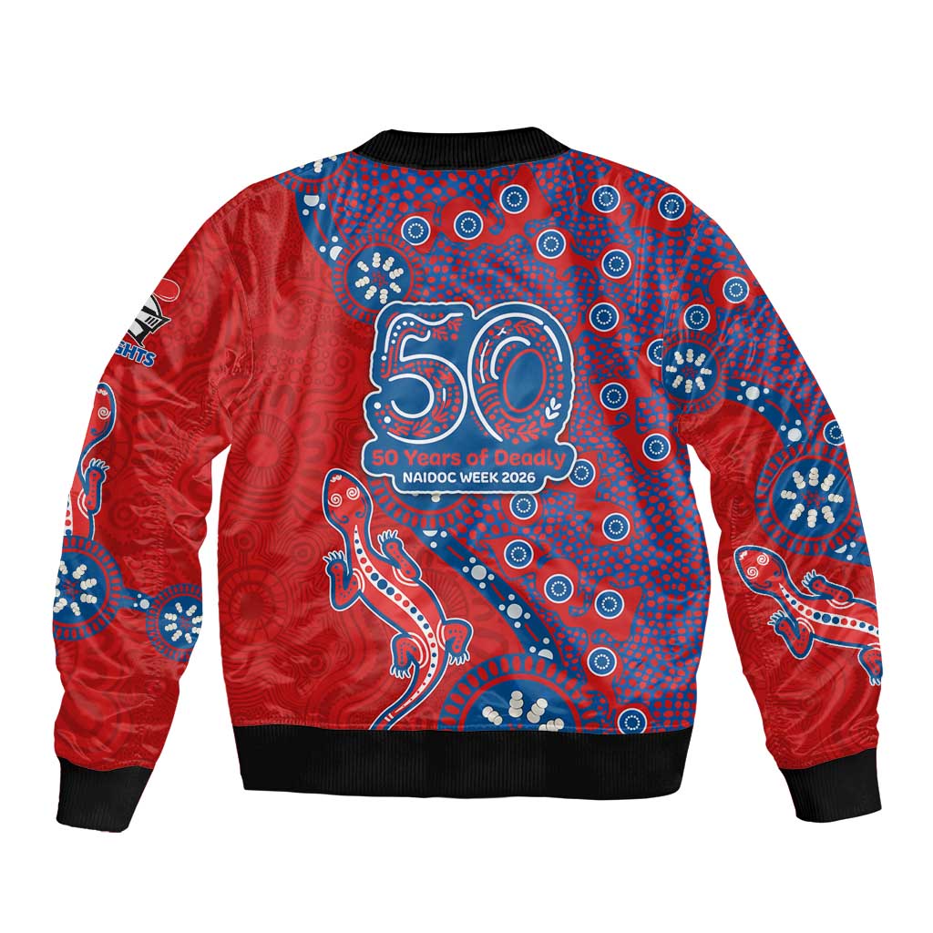 Newcastle Knights NAIDOC Week 2026 Bomber Jacket Aboriginal Lizard Dot Painting - 50 Years of Deadly