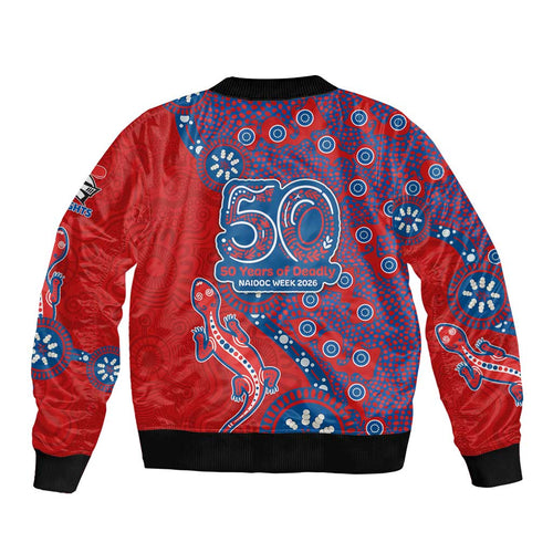 Newcastle Knights NAIDOC Week 2026 Bomber Jacket Aboriginal Lizard Dot Painting - 50 Years of Deadly