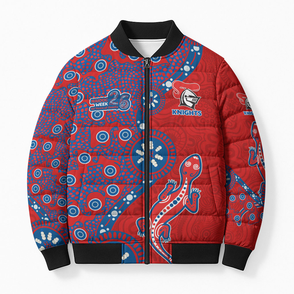 Newcastle Knights NAIDOC Week 2026 Bomber Puffer Jacket Aboriginal Lizard Dot Painting - 50 Years of Deadly