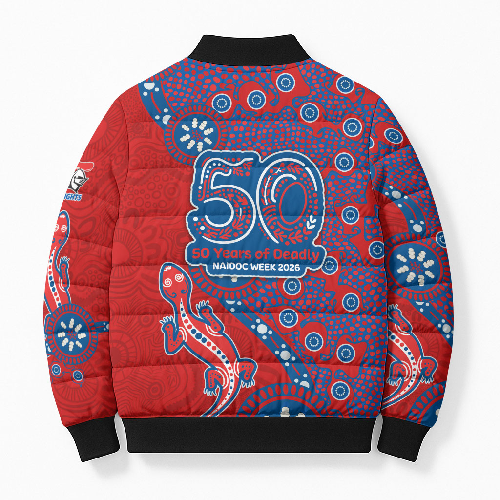 Newcastle Knights NAIDOC Week 2026 Bomber Puffer Jacket Aboriginal Lizard Dot Painting - 50 Years of Deadly