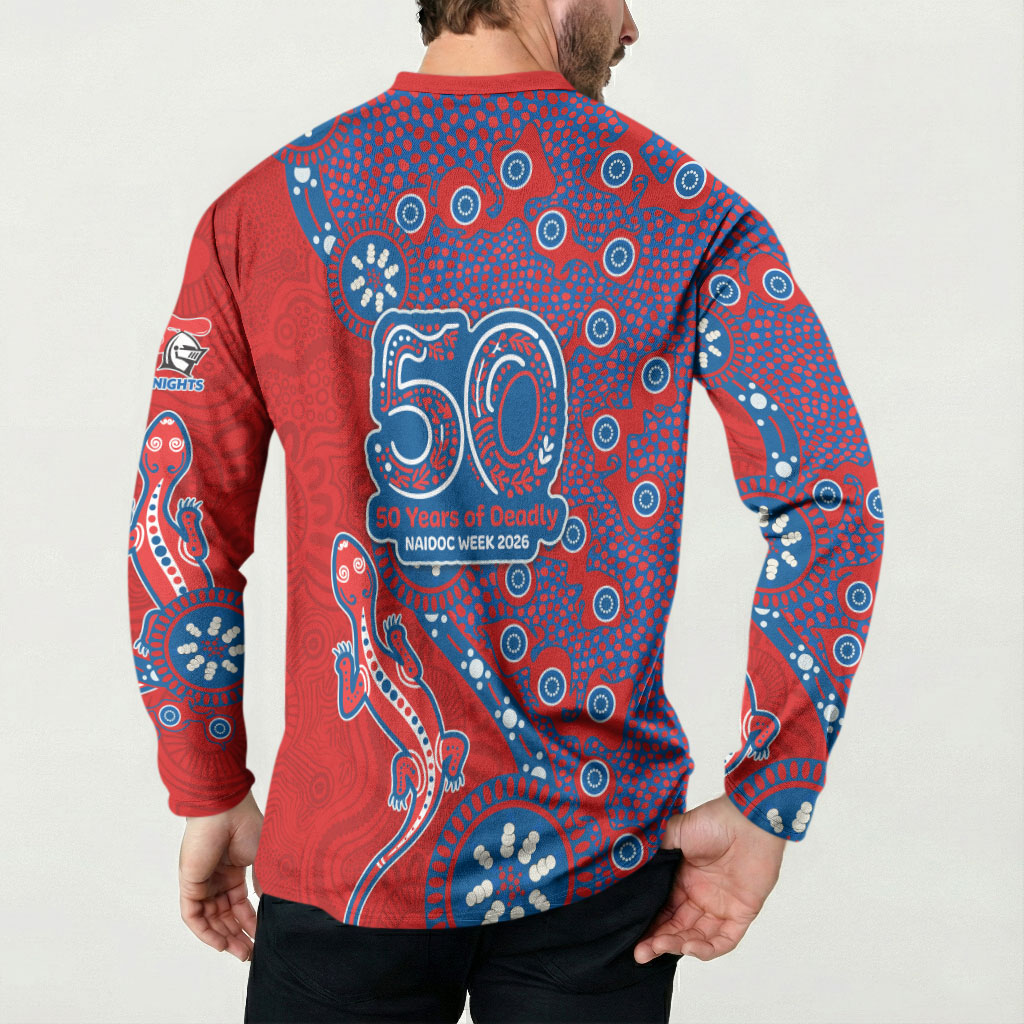 Newcastle Knights NAIDOC Week 2026 Button Sweatshirt Aboriginal Lizard Dot Painting - 50 Years of Deadly