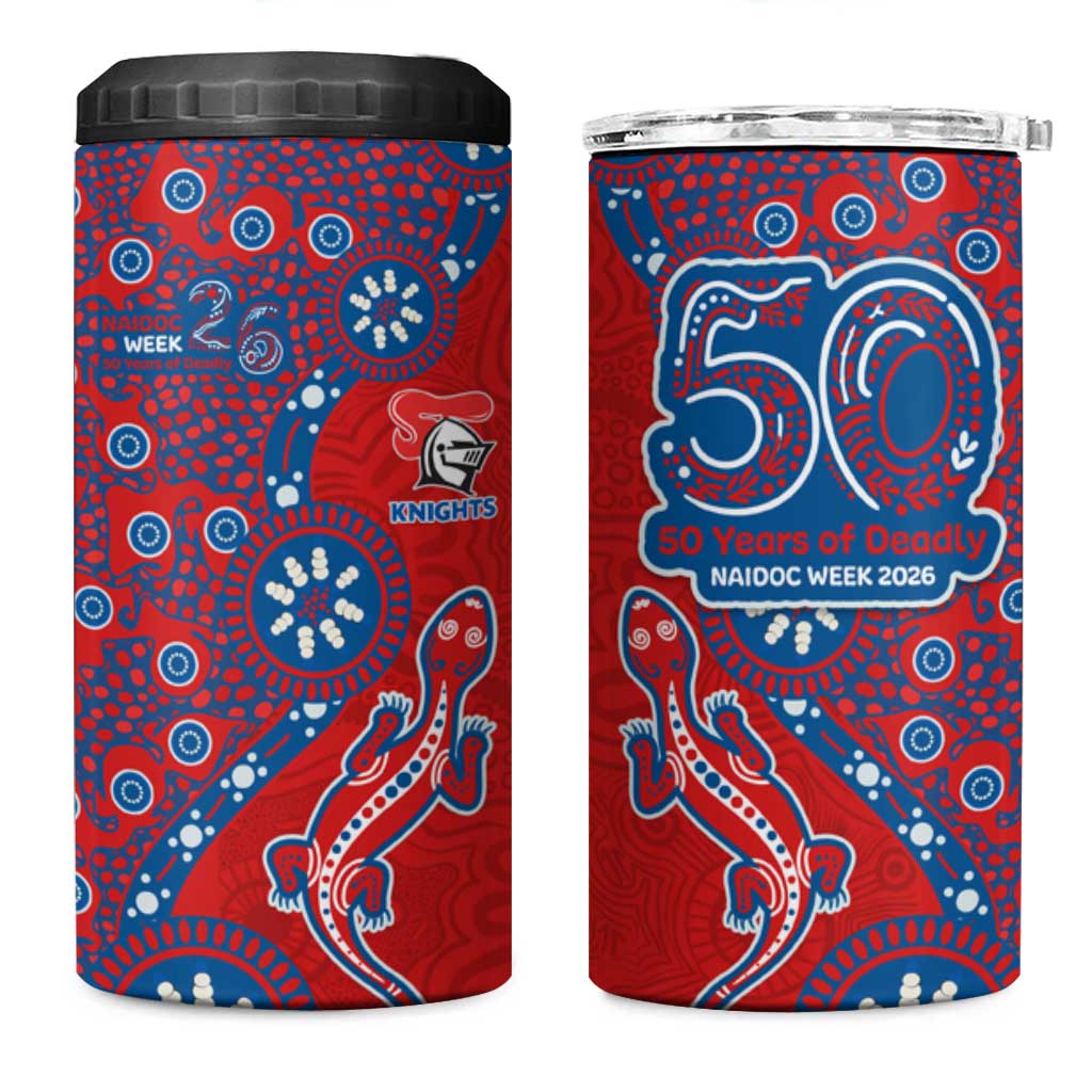 Newcastle Knights NAIDOC Week 2026 4 in 1 Can Cooler Tumbler Aboriginal Lizard Dot Painting - 50 Years of Deadly