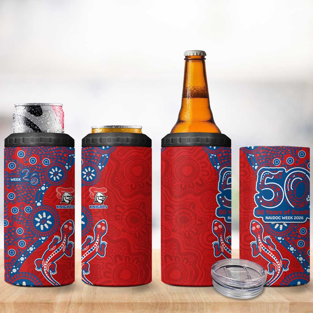 Newcastle Knights NAIDOC Week 2026 4 in 1 Can Cooler Tumbler Aboriginal Lizard Dot Painting - 50 Years of Deadly
