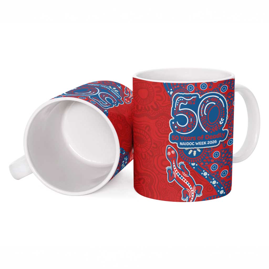 Newcastle Knights NAIDOC Week 2026 Ceramic Mug Aboriginal Lizard Dot Painting - 50 Years of Deadly