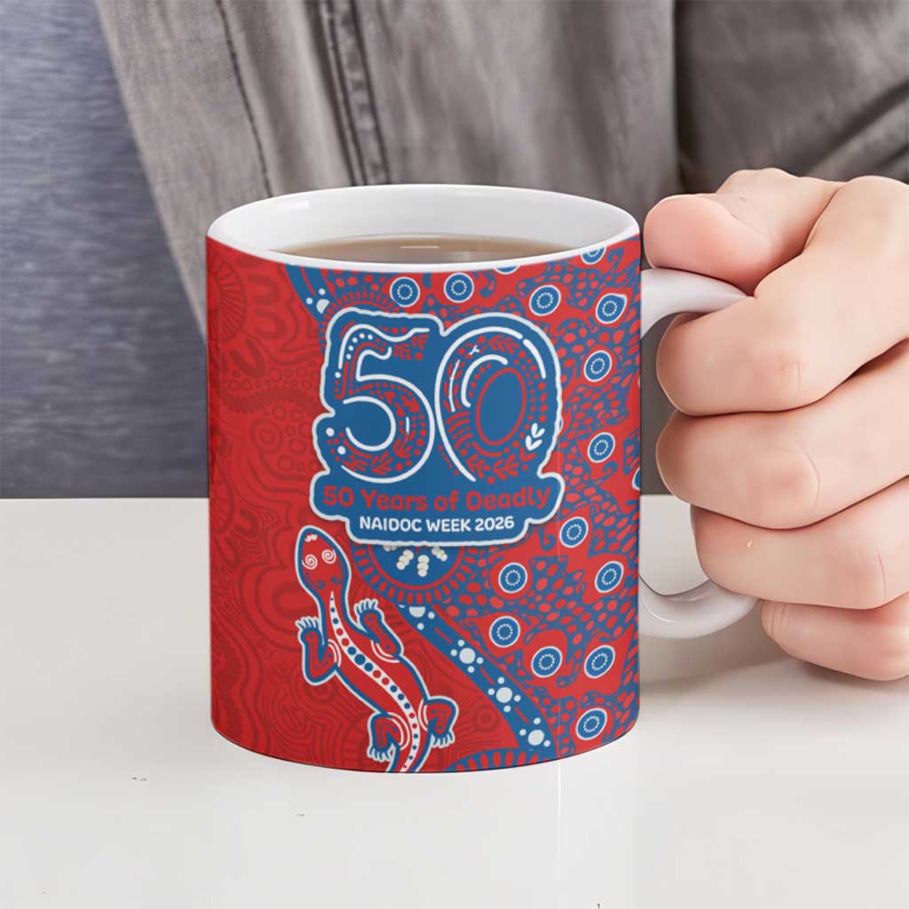 Newcastle Knights NAIDOC Week 2026 Ceramic Mug Aboriginal Lizard Dot Painting - 50 Years of Deadly