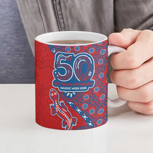 Newcastle Knights NAIDOC Week 2026 Ceramic Mug Aboriginal Lizard Dot Painting - 50 Years of Deadly