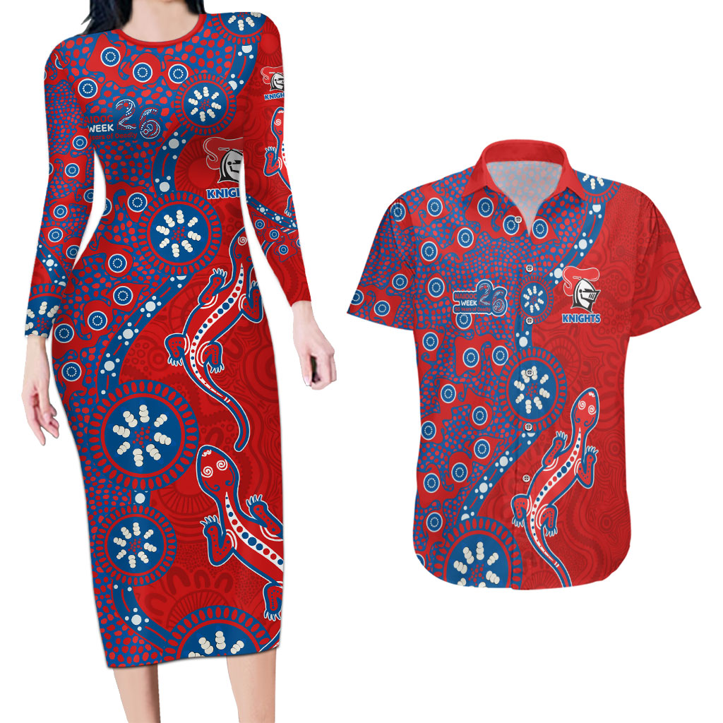 Newcastle Knights NAIDOC Week 2026 Couples Matching Long Sleeve Bodycon Dress and Hawaiian Shirt Aboriginal Lizard Dot Painting - 50 Years of Deadly