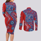 Newcastle Knights NAIDOC Week 2026 Couples Matching Long Sleeve Bodycon Dress and Long Sleeve Button Shirt Aboriginal Lizard Dot Painting - 50 Years of Deadly