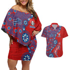 Newcastle Knights NAIDOC Week 2026 Couples Matching Off Shoulder Short Dress and Hawaiian Shirt Aboriginal Lizard Dot Painting - 50 Years of Deadly