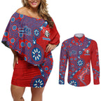 Newcastle Knights NAIDOC Week 2026 Couples Matching Off Shoulder Short Dress and Long Sleeve Button Shirt Aboriginal Lizard Dot Painting - 50 Years of Deadly