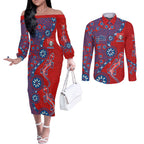 Newcastle Knights NAIDOC Week 2026 Couples Matching Off The Shoulder Long Sleeve Dress and Long Sleeve Button Shirt Aboriginal Lizard Dot Painting - 50 Years of Deadly