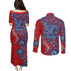 Newcastle Knights NAIDOC Week 2026 Couples Matching Puletasi and Long Sleeve Button Shirt Aboriginal Lizard Dot Painting - 50 Years of Deadly