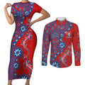 Newcastle Knights NAIDOC Week 2026 Couples Matching Short Sleeve Bodycon Dress and Long Sleeve Button Shirt Aboriginal Lizard Dot Painting - 50 Years of Deadly