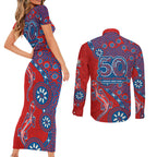Newcastle Knights NAIDOC Week 2026 Couples Matching Short Sleeve Bodycon Dress and Long Sleeve Button Shirt Aboriginal Lizard Dot Painting - 50 Years of Deadly