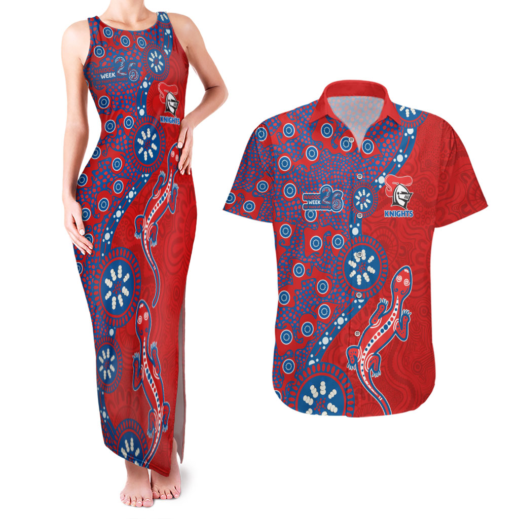 Newcastle Knights NAIDOC Week 2026 Couples Matching Tank Maxi Dress and Hawaiian Shirt Aboriginal Lizard Dot Painting - 50 Years of Deadly