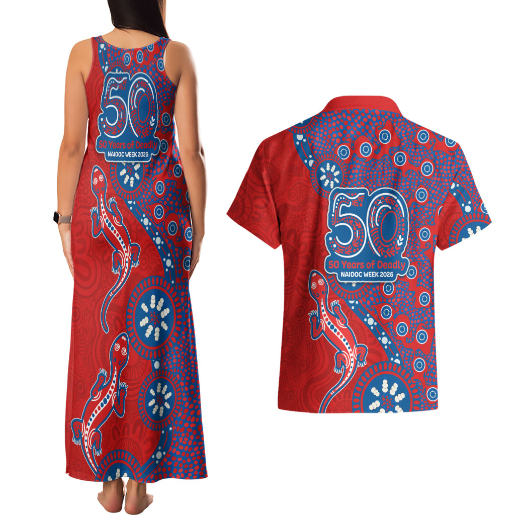 Newcastle Knights NAIDOC Week 2026 Couples Matching Tank Maxi Dress and Hawaiian Shirt Aboriginal Lizard Dot Painting - 50 Years of Deadly