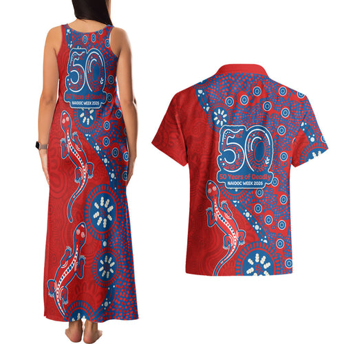 Newcastle Knights NAIDOC Week 2026 Couples Matching Tank Maxi Dress and Hawaiian Shirt Aboriginal Lizard Dot Painting - 50 Years of Deadly
