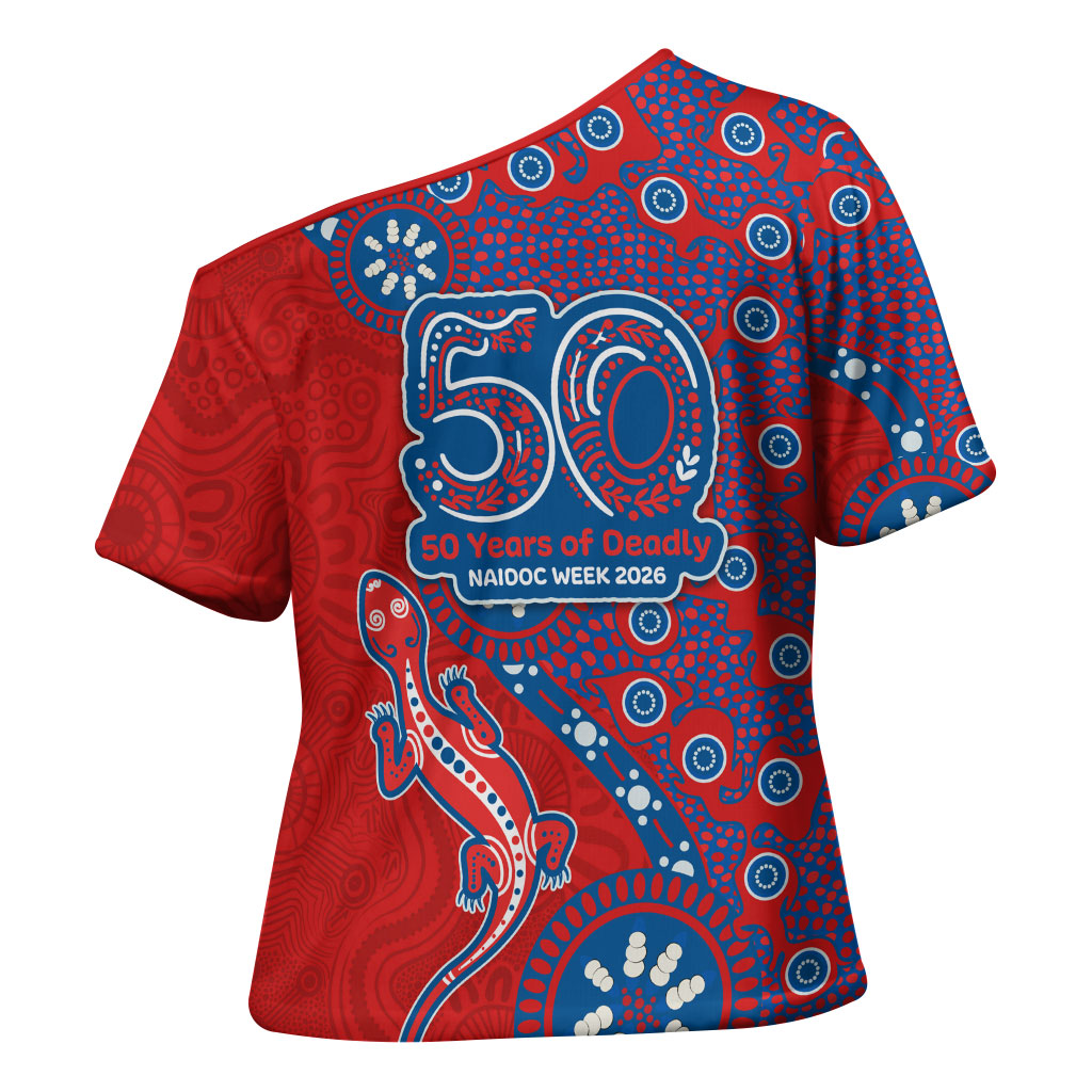 Newcastle Knights NAIDOC Week 2026 Cross Shoulder Shirt Aboriginal Lizard Dot Painting - 50 Years of Deadly