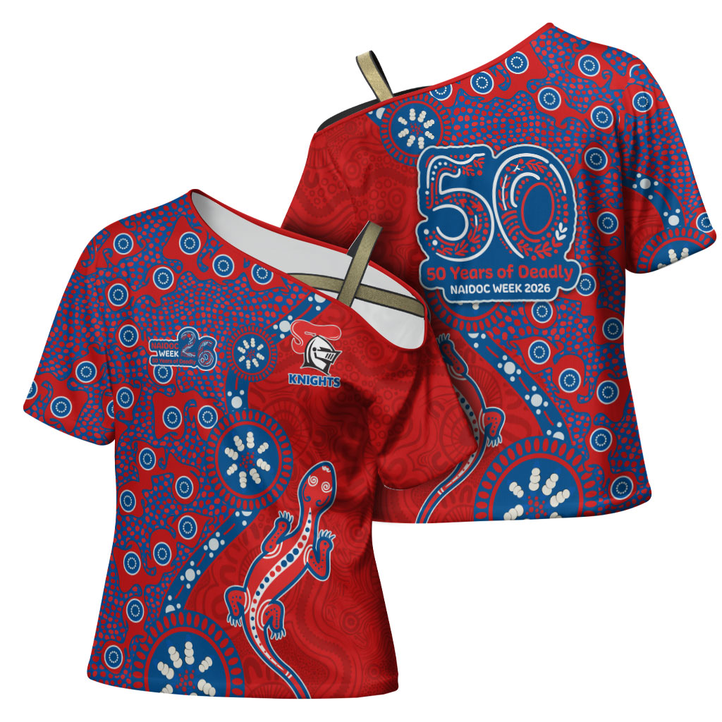 Newcastle Knights NAIDOC Week 2026 Cross Shoulder Shirt Aboriginal Lizard Dot Painting - 50 Years of Deadly
