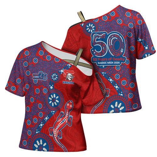 Newcastle Knights NAIDOC Week 2026 Cross Shoulder Shirt Aboriginal Lizard Dot Painting - 50 Years of Deadly