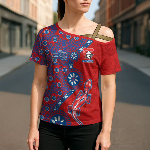 Newcastle Knights NAIDOC Week 2026 Cross Shoulder Shirt Aboriginal Lizard Dot Painting - 50 Years of Deadly