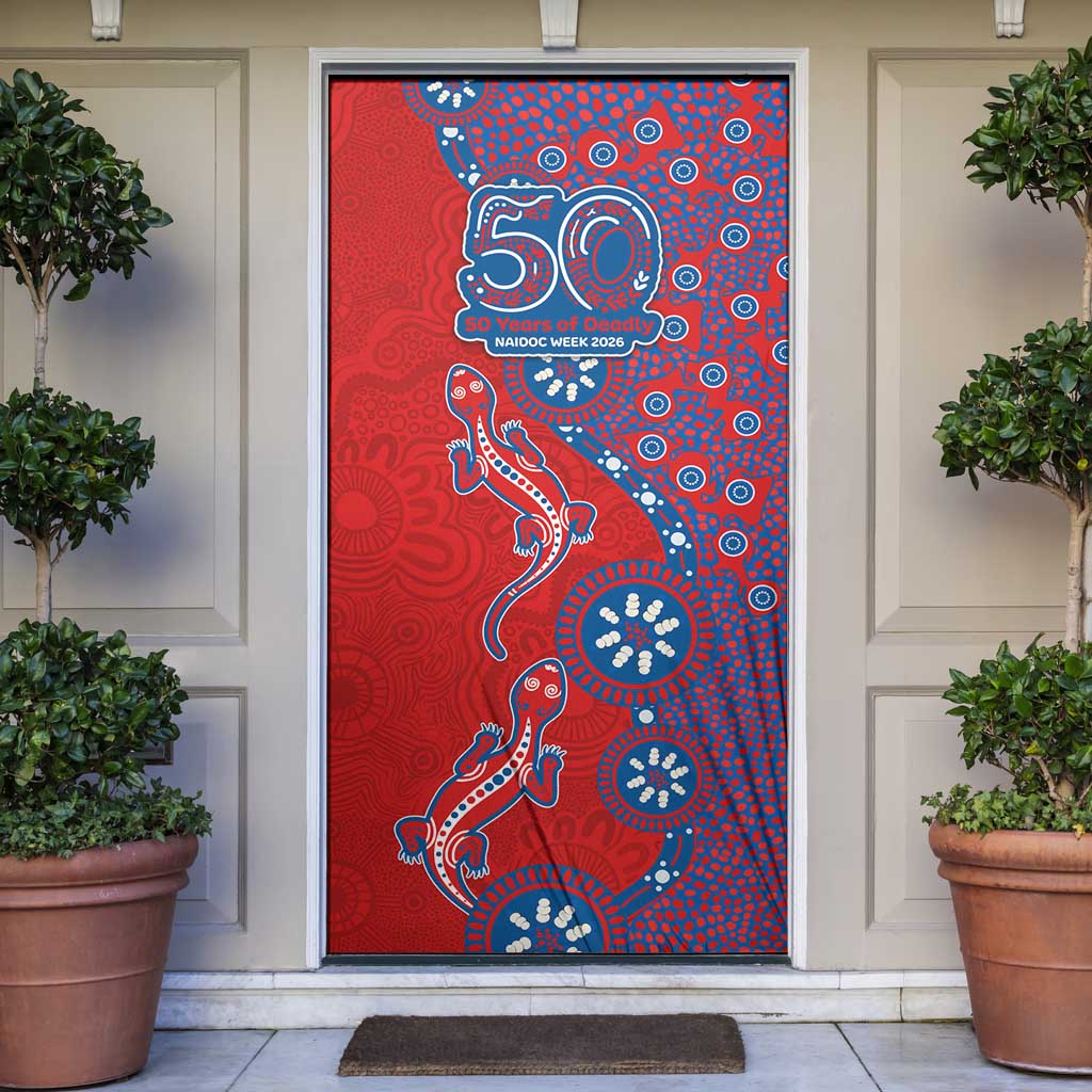 Newcastle Knights NAIDOC Week 2026 Door Cover Aboriginal Lizard Dot Painting - 50 Years of Deadly