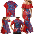 Newcastle Knights NAIDOC Week 2026 Family Matching Mermaid Dress and Hawaiian Shirt Aboriginal Lizard Dot Painting - 50 Years of Deadly