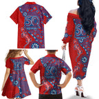 Newcastle Knights NAIDOC Week 2026 Family Matching Off The Shoulder Long Sleeve Dress and Hawaiian Shirt Aboriginal Lizard Dot Painting - 50 Years of Deadly
