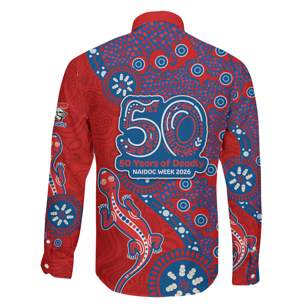 Newcastle Knights NAIDOC Week 2026 Family Matching Off The Shoulder Long Sleeve Dress and Hawaiian Shirt Aboriginal Lizard Dot Painting - 50 Years of Deadly