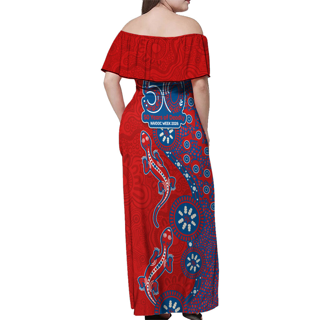 Newcastle Knights NAIDOC Week 2026 Family Matching Off Shoulder Maxi Dress and Hawaiian Shirt Aboriginal Lizard Dot Painting - 50 Years of Deadly