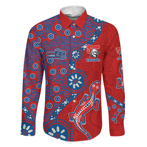 Newcastle Knights NAIDOC Week 2026 Family Matching Off Shoulder Short Dress and Hawaiian Shirt Aboriginal Lizard Dot Painting - 50 Years of Deadly