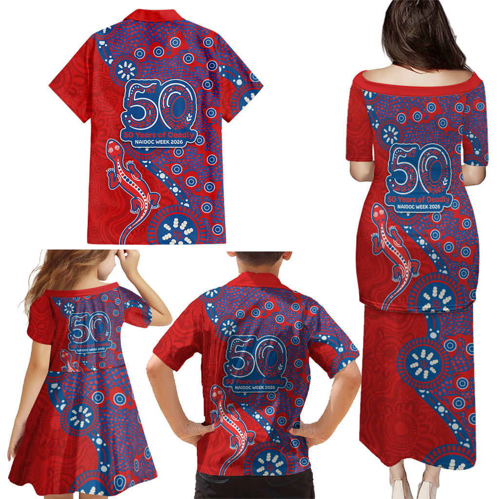 Newcastle Knights NAIDOC Week 2026 Family Matching Puletasi and Hawaiian Shirt Aboriginal Lizard Dot Painting - 50 Years of Deadly