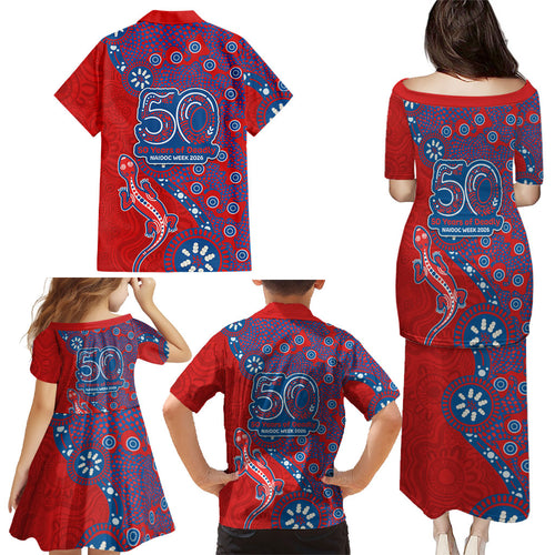 Newcastle Knights NAIDOC Week 2026 Family Matching Puletasi and Hawaiian Shirt Aboriginal Lizard Dot Painting - 50 Years of Deadly